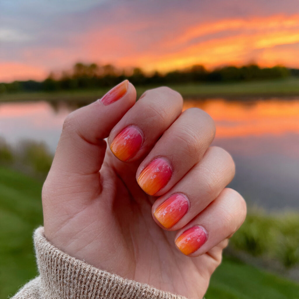 Nail Art for Short Nails: 14 Cute & Aesthetic Ideas You’ll Love 5 attractive sunset ombre short nails with outdoor b
