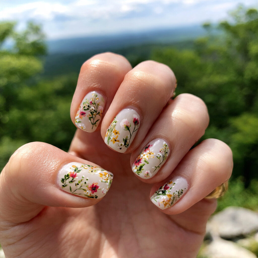 Nail Inspo Flower: The Dreamiest Floral Nail Ideas You’ll Want to Copy 4 attractive tiny floral short nails with outdoor ba