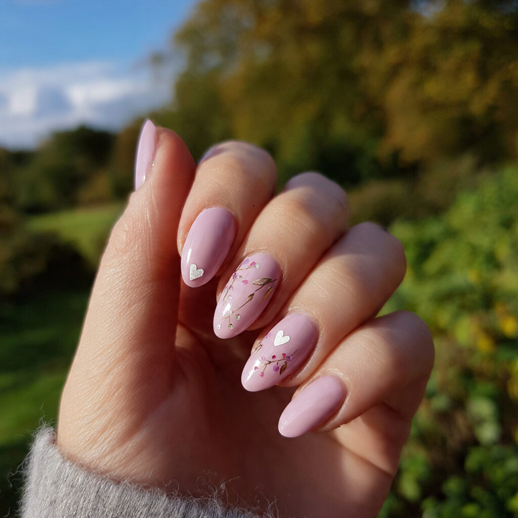 attractive tiny heart accent nails with outdoor ba