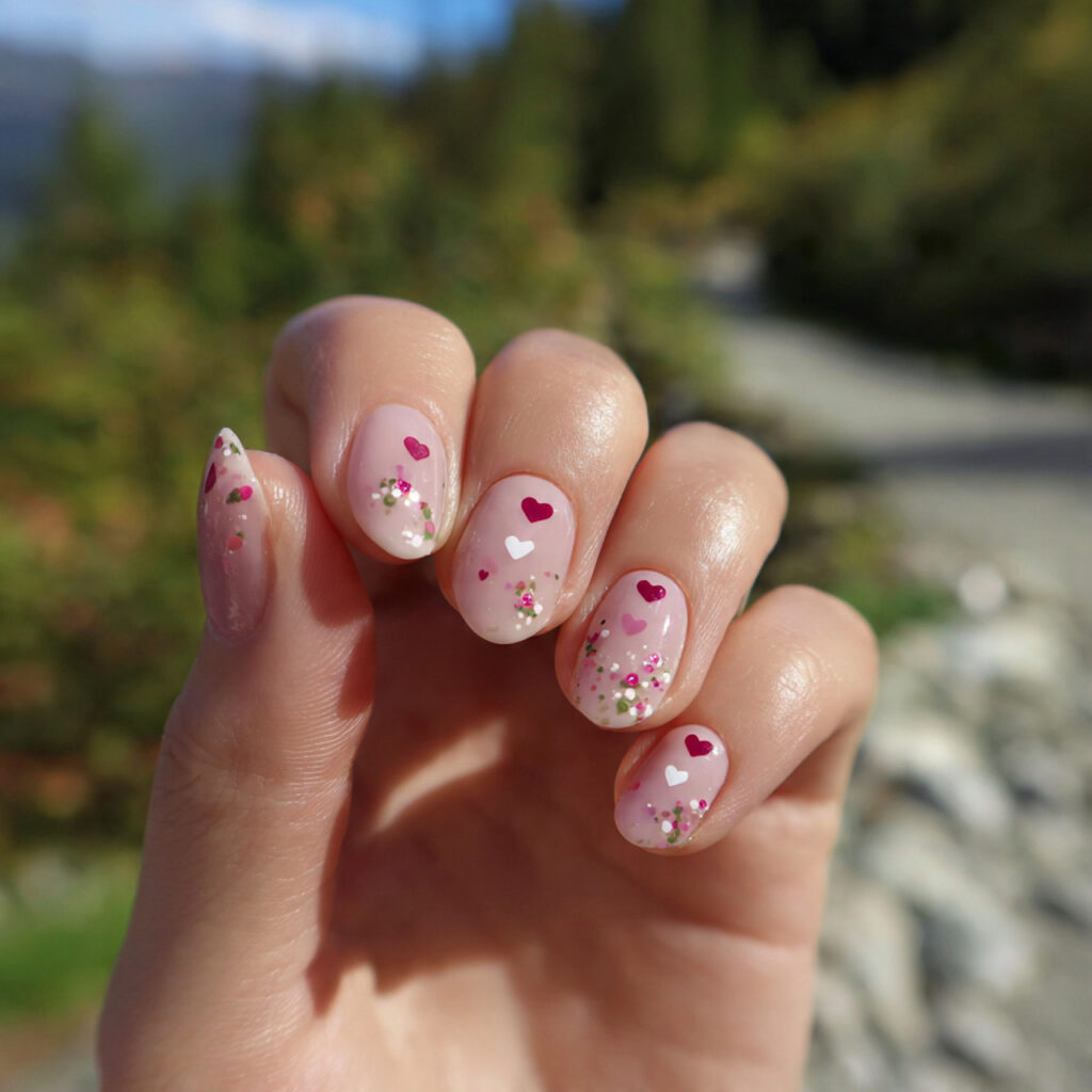 attractive tiny heart accent pointy short nails wi