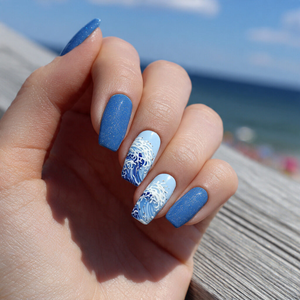 Coffin Nails Short: 14 Cute & Trendy Designs You’ll Want to Try 8 attractive wave coffin short nails with outdoor ba