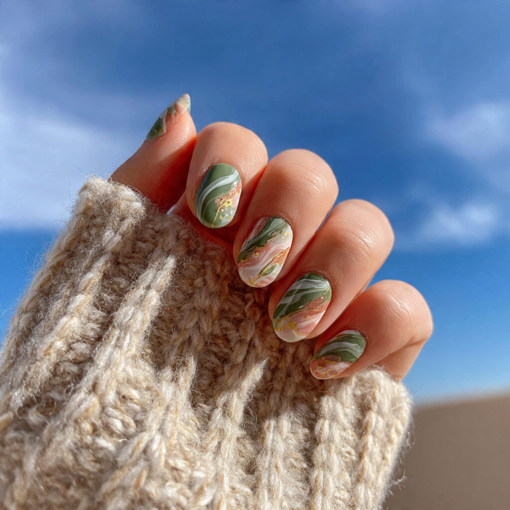 Short Nails Oval: 14 Soft & Aesthetic Designs You’ll Love 8 attractive wave oval short nails with outdoor back
