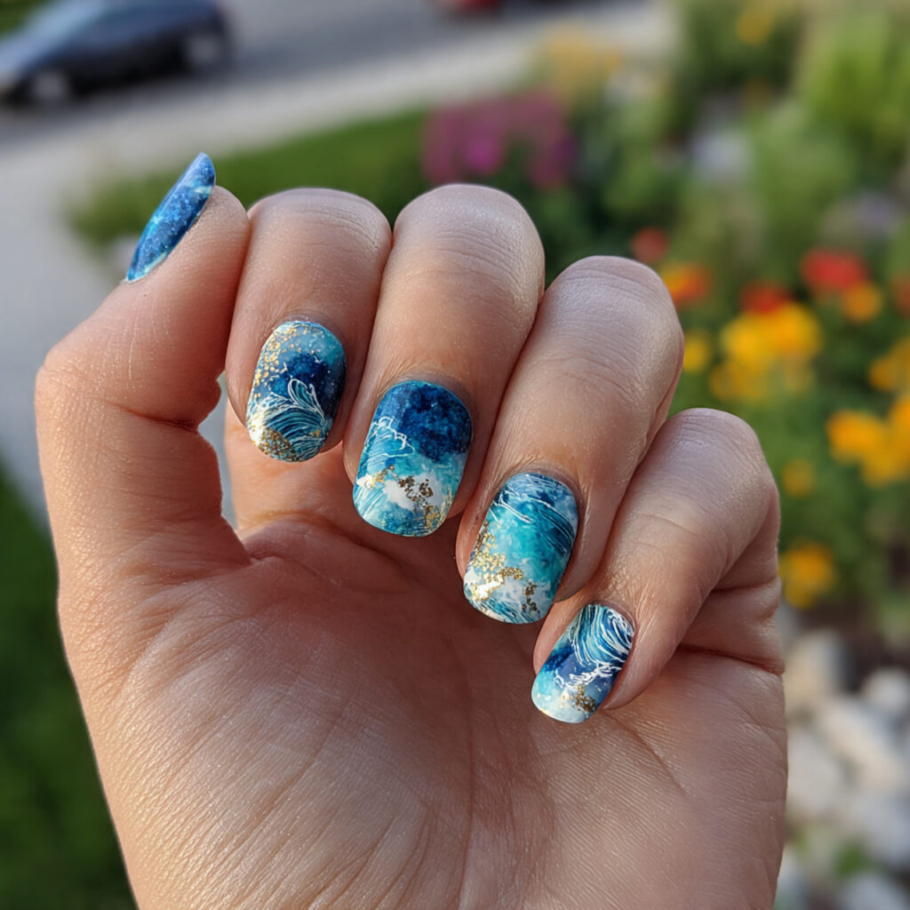 Nail Art for Short Nails: 14 Cute & Aesthetic Ideas You’ll Love 8 attractive wave short nails with outdoor backgroun