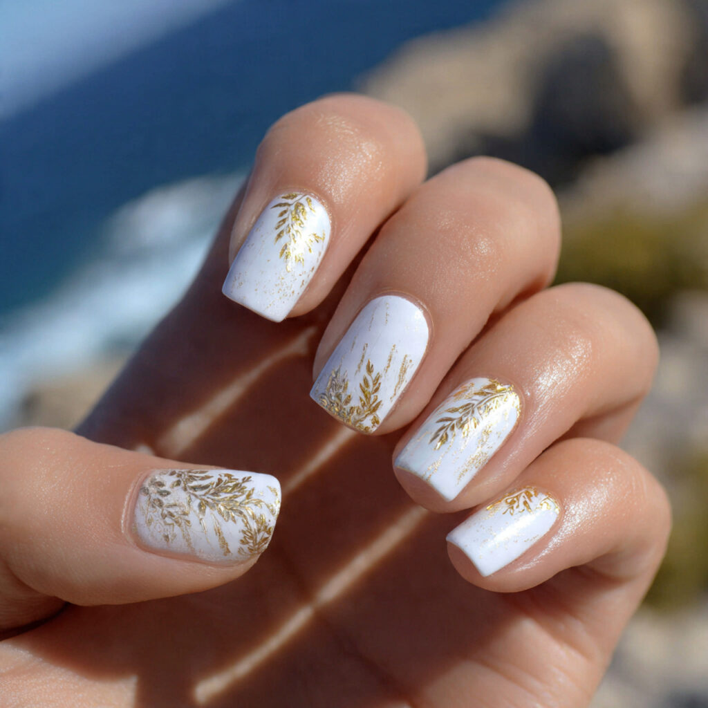Short Nails White: Clean, Dreamy Looks You’ll Love Instantly 12 attractive white and gold detail nails with outdoo
