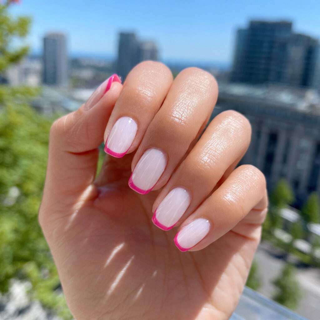 attractive white base with pink french tips with o