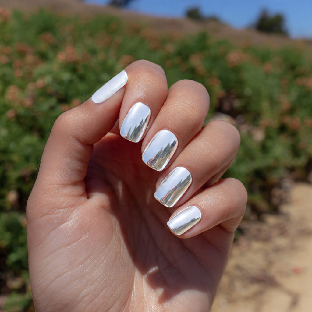 Short Nails White: Clean, Dreamy Looks You’ll Love Instantly 7 attractive white chrome short nails with outdoor b