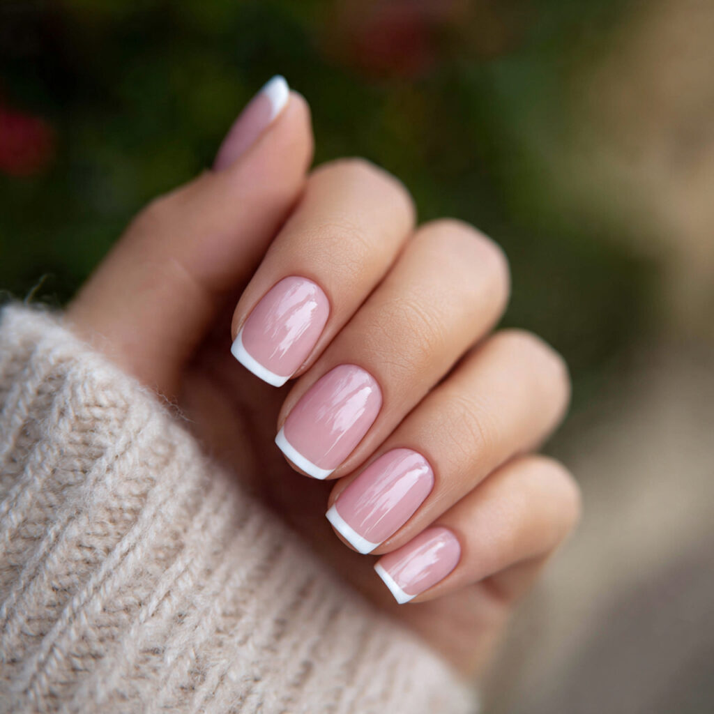 attractive white french tip squoval short nails wi