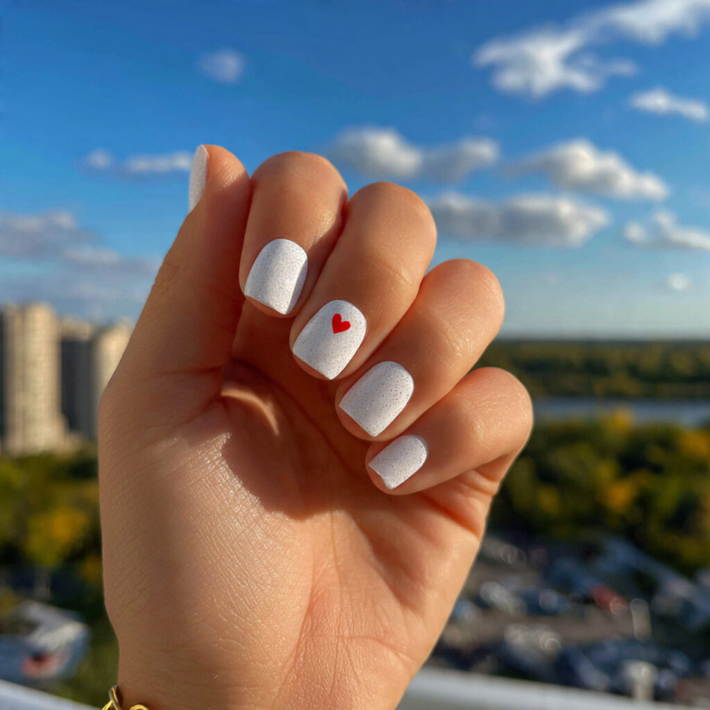 Short Nails White: Clean, Dreamy Looks You’ll Love Instantly 5 attractive white heart accent short nails with out