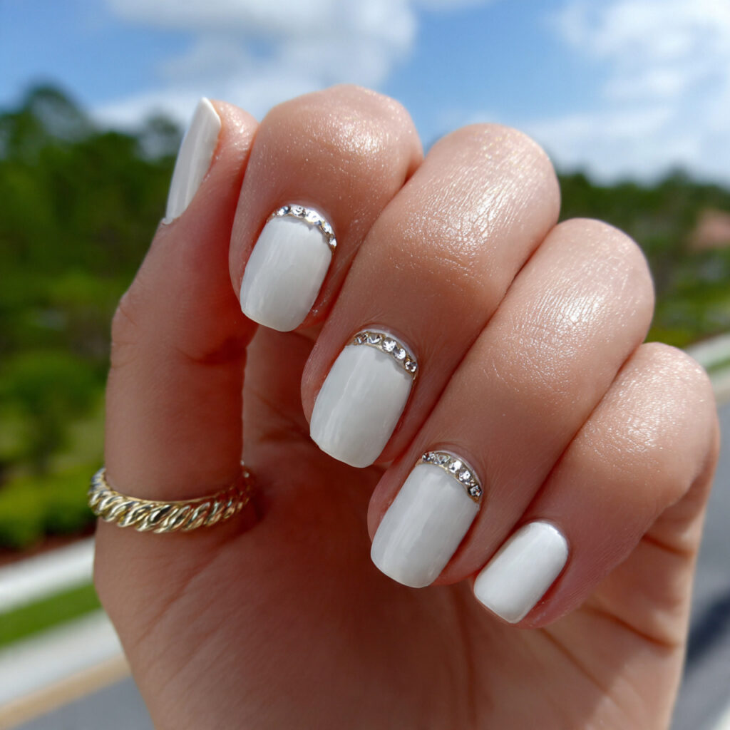 attractive white nails with side details with outd