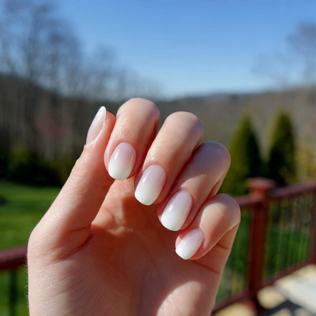 Short Nails White: Clean, Dreamy Looks You’ll Love Instantly 8 attractive white ombre short nails with outdoor ba