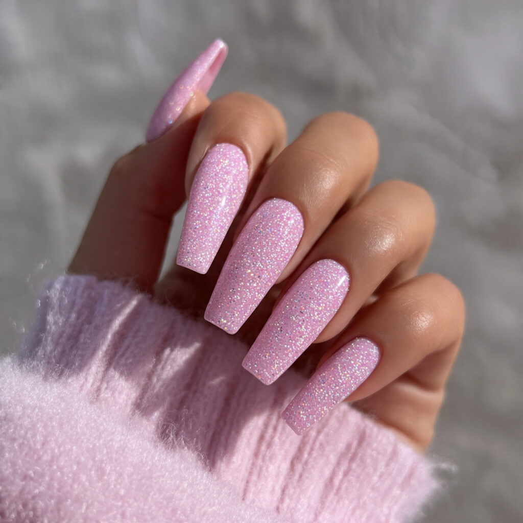 Pink Coffin Nails: 14 Dreamy & Trendy Designs You’ll Love 9 attractive with outdoor background pink glitter co