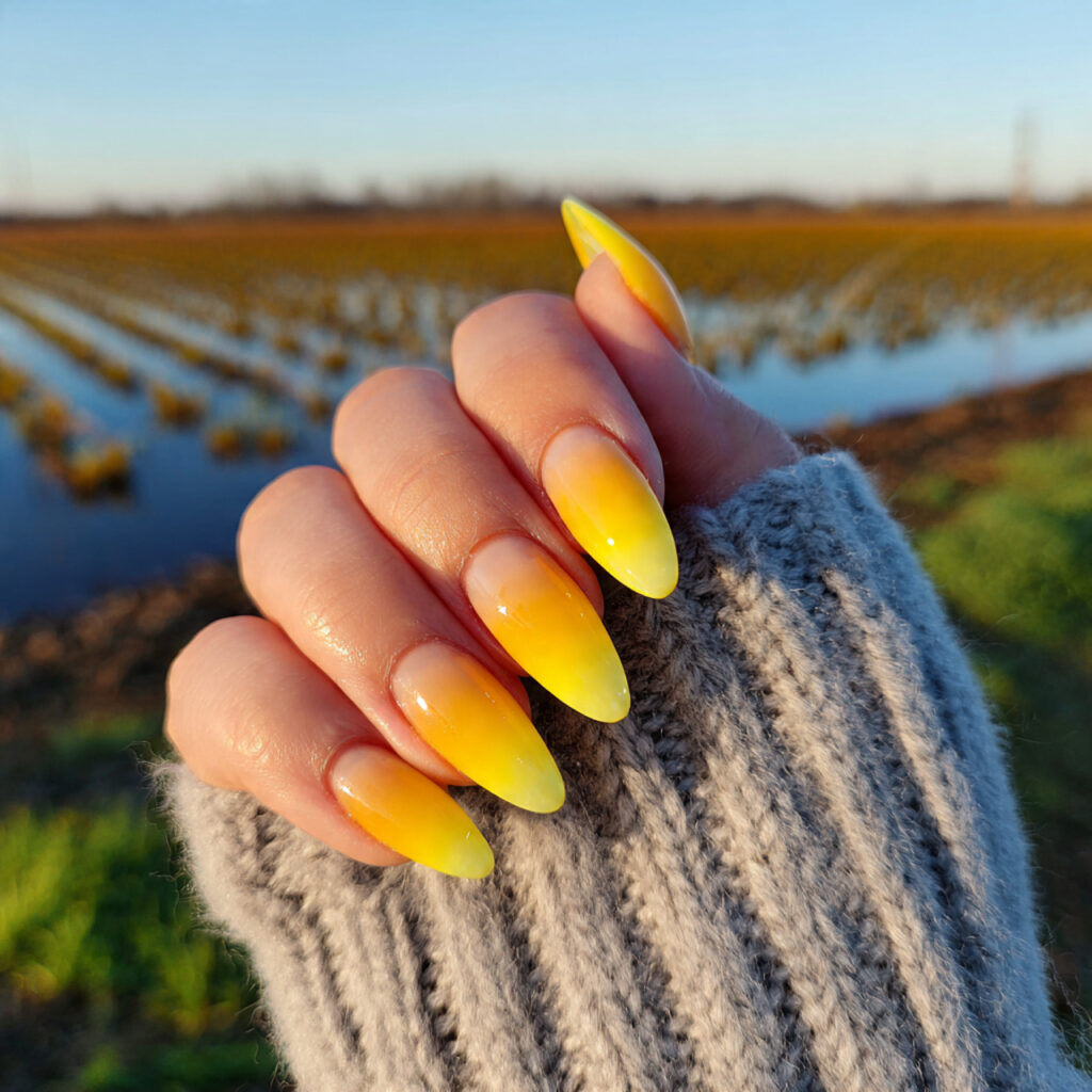 Nail Inspo Yellow: Bright, Happy & Sunshine-Ready 14 attractive yellow aura nails with outdoor backgrou 1