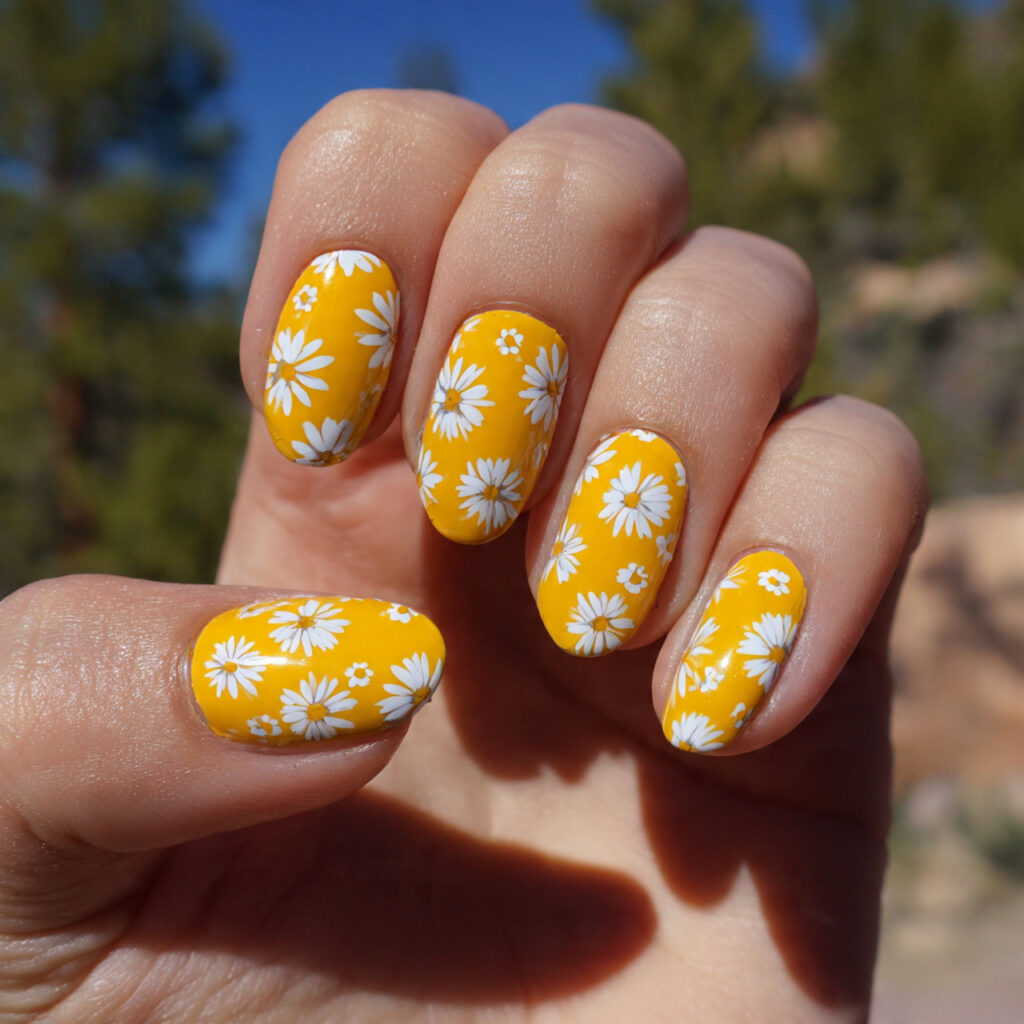 Nail Inspo Yellow: Bright, Happy & Sunshine-Ready 5 attractive yellow nails with daisy designs with ou