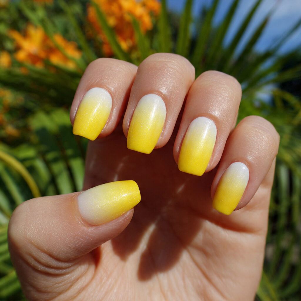 Nail Inspo Yellow: Bright, Happy & Sunshine-Ready 11 attractive yellow ombre nails with outdoor backgro
