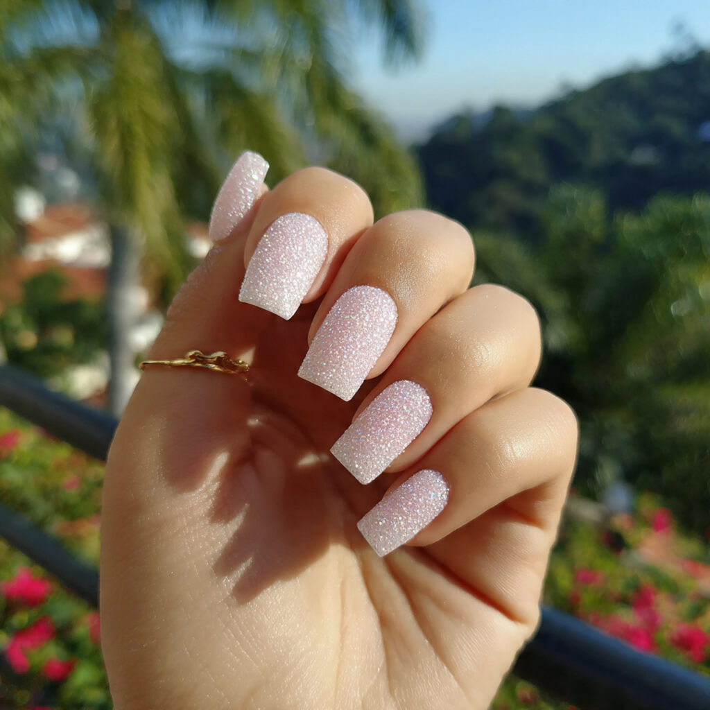 White and Pink Nails: 14 Soft, Dreamy Designs You’ll Want to Copy 11 attractivepink glitter and white nails with outdoo