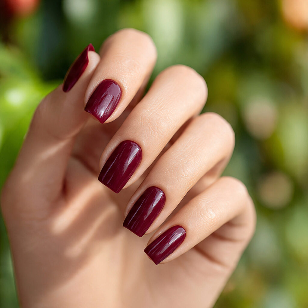 Red Nails Ideas: Bold, Romantic Looks You’ll Want to Save Forever 2 close up of one attractive hand with deep burgundy