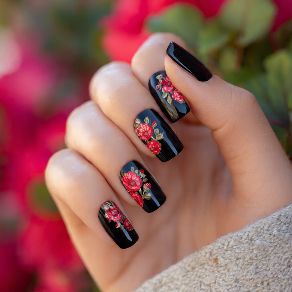 Red Black Nails: Bold, Addictive & Totally Unforgettable Looks 5 close up of one attractive hand with glossy black