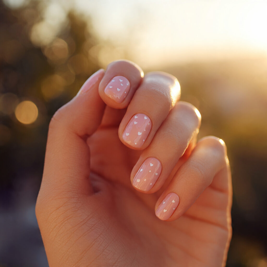 Pink Nails with Designs: Cute Details That Make You Glow 1 close up of one attractive hand with milky pink gl