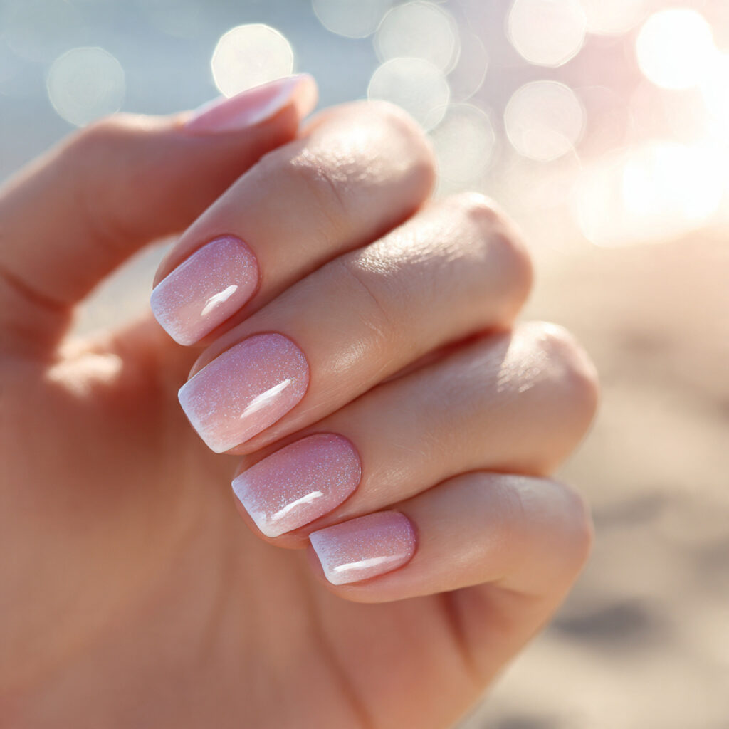 close up of one attractive hand with pink and whit 1