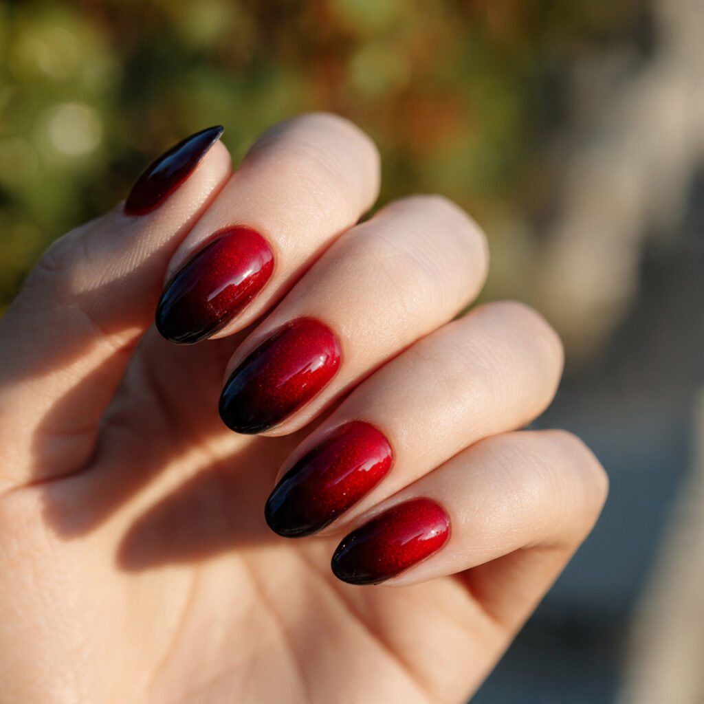 Red Black Nails: Bold, Addictive & Totally Unforgettable Looks 2 close up of one attractive hand with red to black