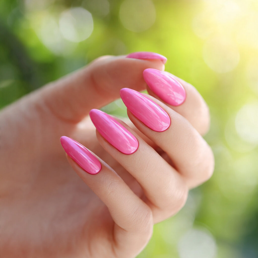 Chrome Pink Nails: The Glossy, Dreamy Trend You Can’t Stop Saving 6 close up of one hand with attractive barbie pink c