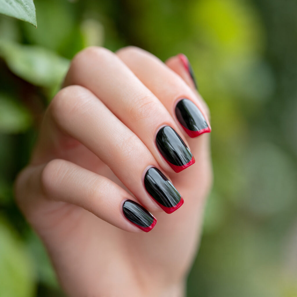 Red Black Nails: Bold, Addictive & Totally Unforgettable Looks 3 close up of one hand with attractive black base wi