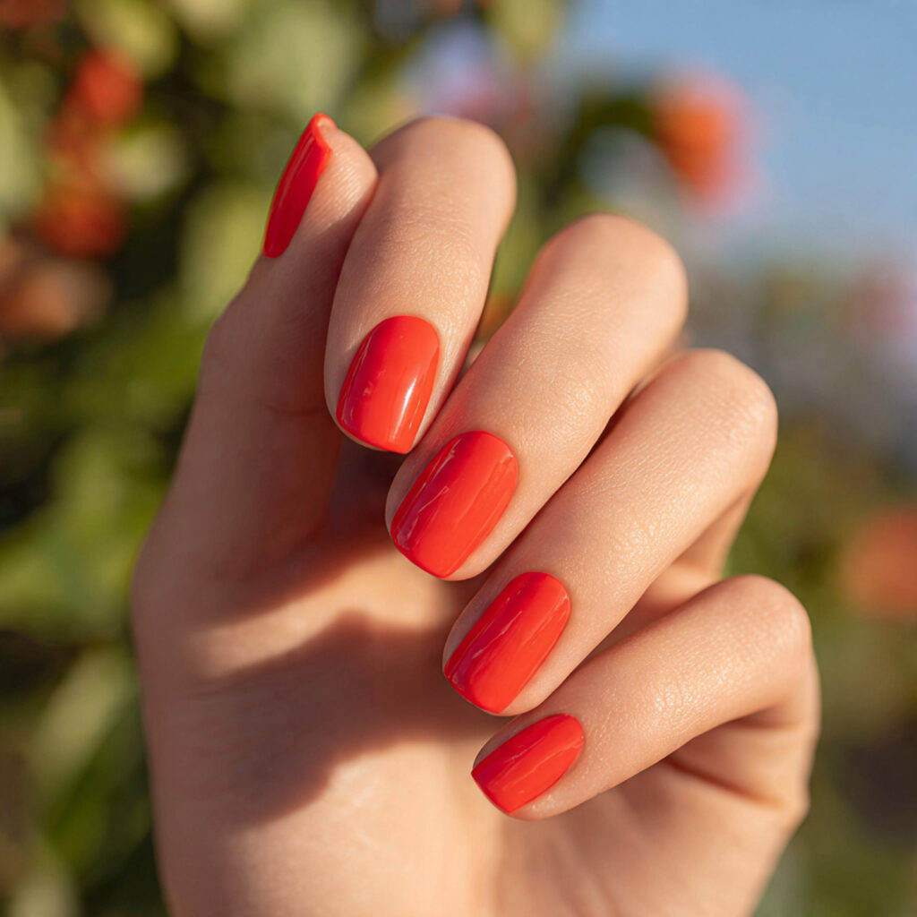 Red Nails Ideas: Bold, Romantic Looks You’ll Want to Save Forever 8 close up of one hand with attractive bright tomato