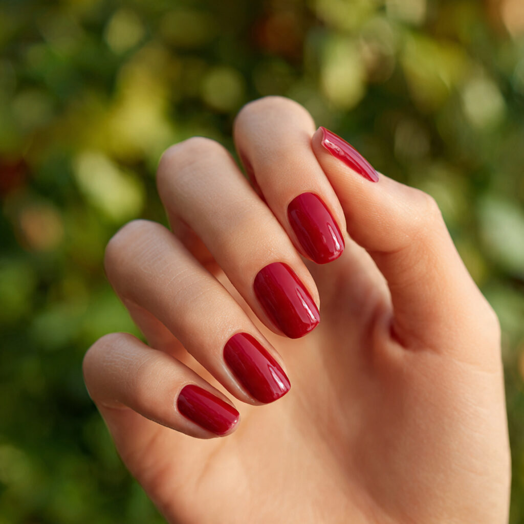 Short Nails Red: The Bold, Timeless Look That Always Wins 1 close up of one hand with attractive classic cherr 1