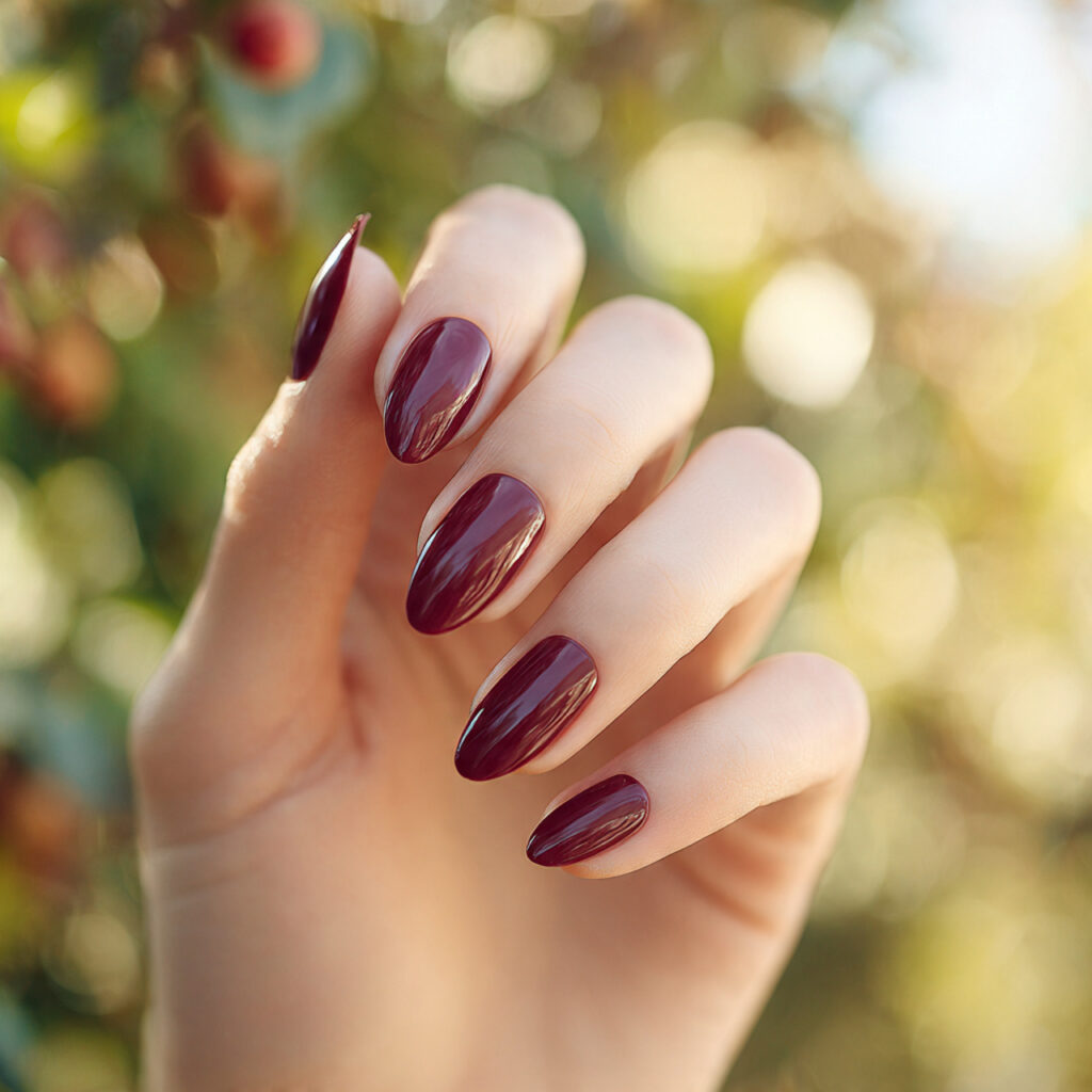 Red Nails Ideas: Bold, Romantic Looks You’ll Want to Save Forever 10 close up of one hand with attractive dark cherry a