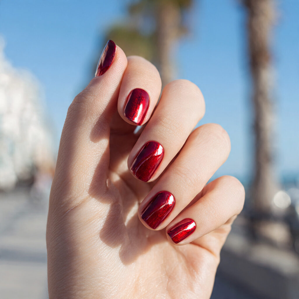 Red Short Nails: The Chic, Bold, and Effortless Trend You’ll Want to Copy 11 close up of one hand with attractive glossy wine r