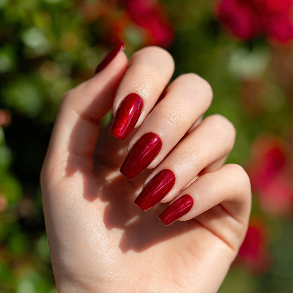 close up of one hand with attractive red chrome fr