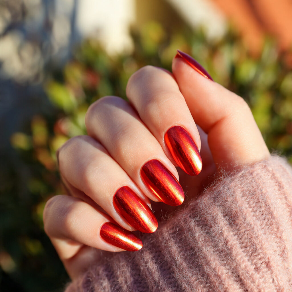 close up of one hand with attractive red chrome om 1