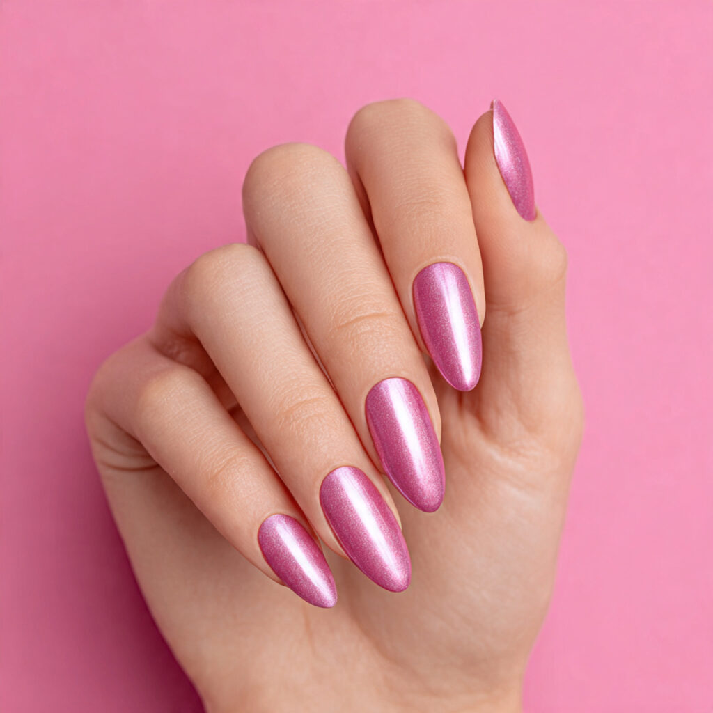 Chrome Pink Nails: The Glossy, Dreamy Trend You Can’t Stop Saving 2 close up of one hand with attractive rose pink chr