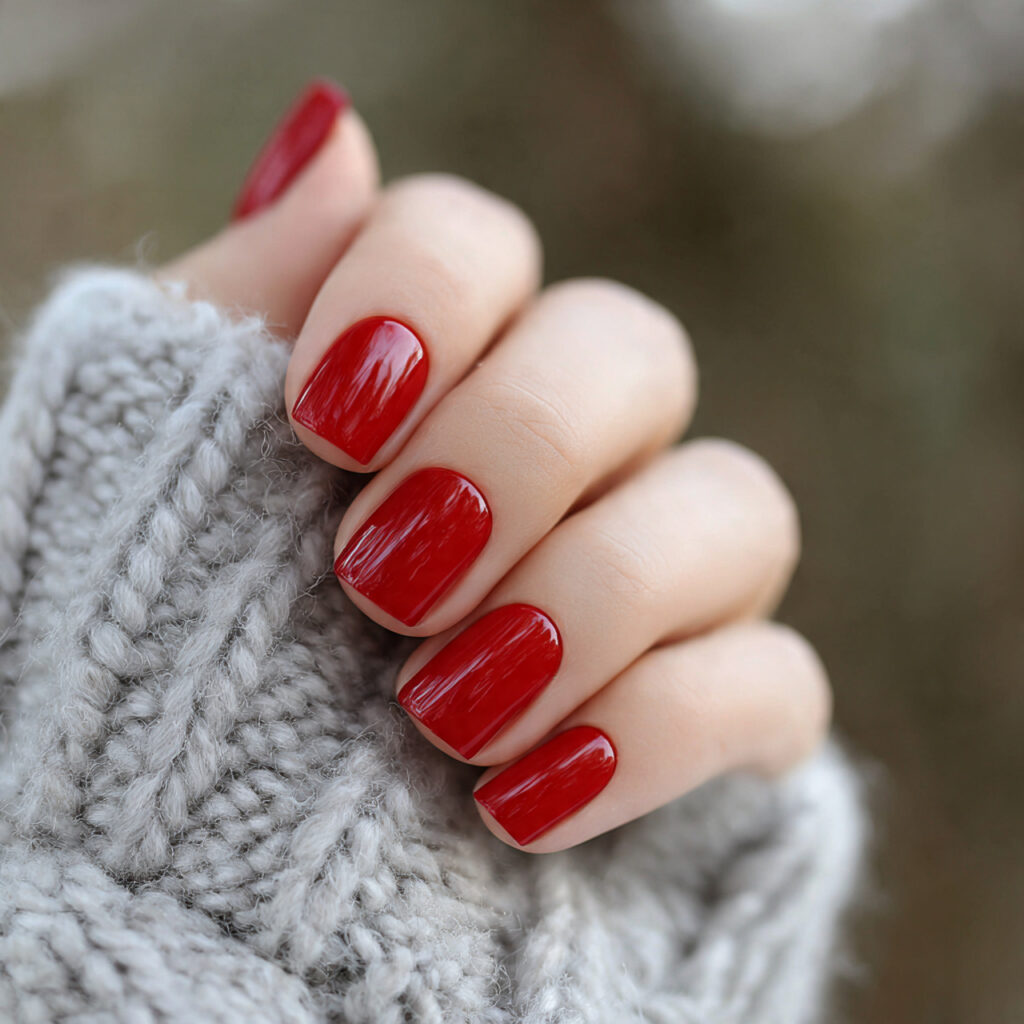 Red Nails Inspo 2026: Bold, Glossy & Totally Addictive Looks 1 close up of one hand with classic cherry red gloss 1