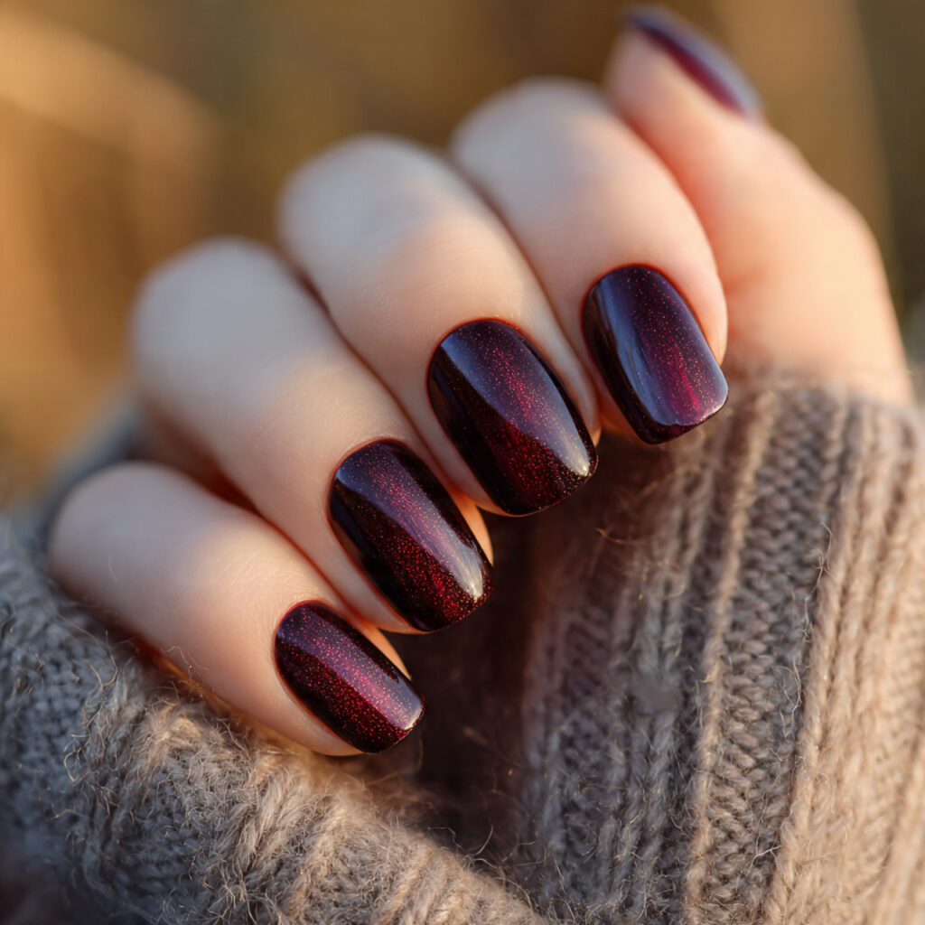 Red Nails Cat Eye: Magnetic Glow You Can’t Stop Staring At 1 close up of one hand with deep wine cat eye nails
