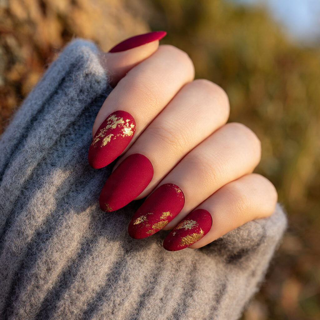 Red Matte Nails: Bold, Velvety Looks That Feel Effortlessly Luxe 4 close up of one hand with matte red nails featurin