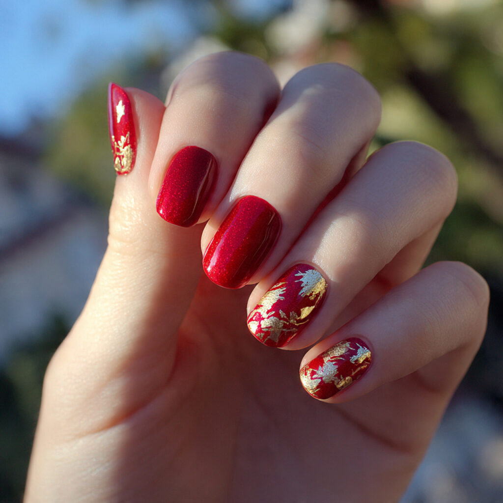 Red Nails Cat Eye: Magnetic Glow You Can’t Stop Staring At 13 close up of one hand with red cat eye manicure fea