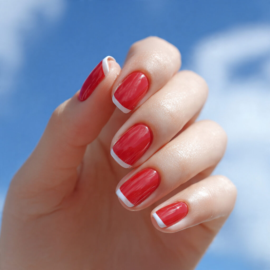 Red Nails Inspo 2026: Bold, Glossy & Totally Addictive Looks 3 close up of one hand with red french manicure and