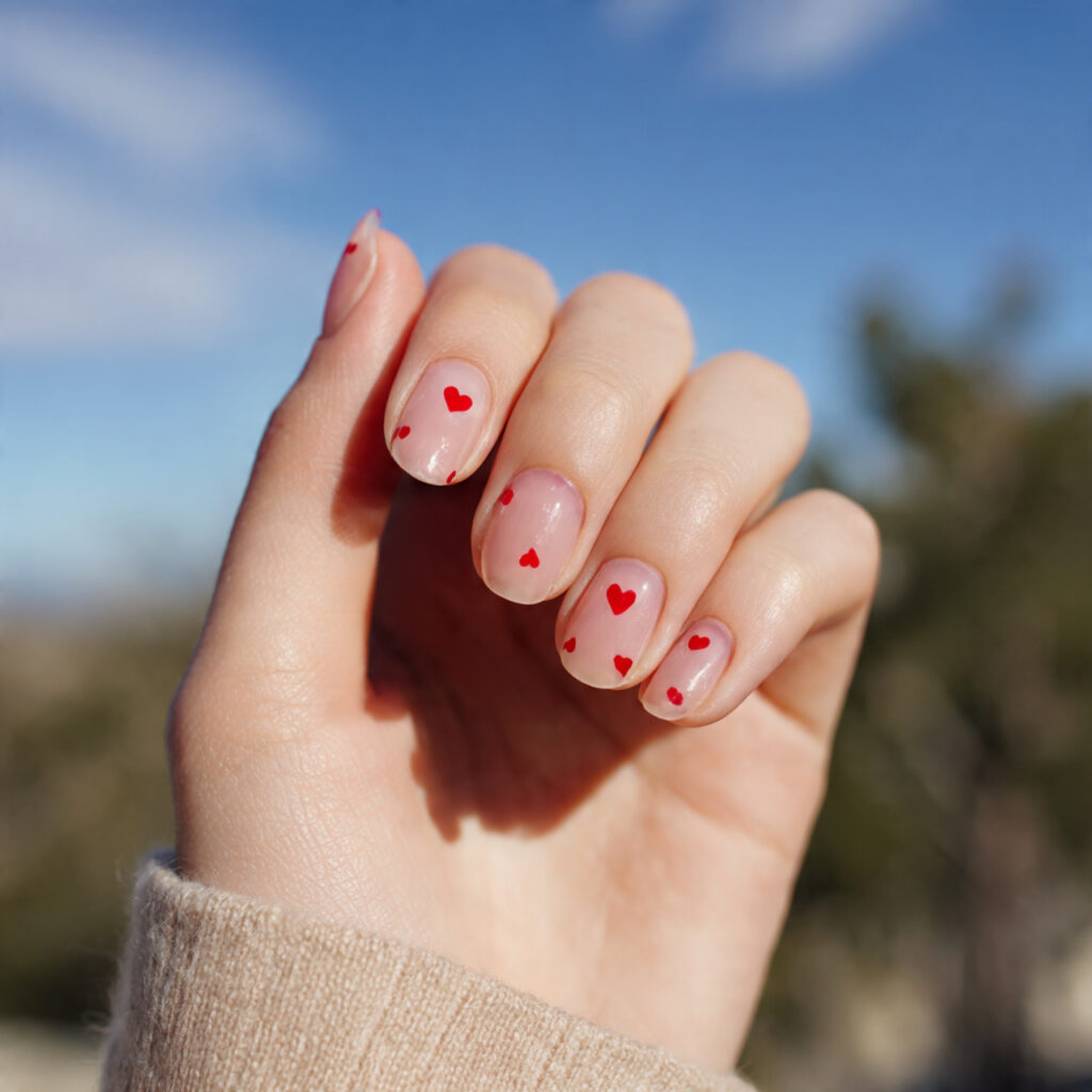 Red Nails Art: The Bold, Beautiful Designs You’ll Keep Saving 3 close up of one hand with sheer pink nail polish d