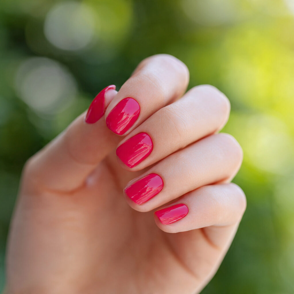 Prom Nails Red: 14 Stunning Designs for Your Perfect Night 14 close up of one hand with soft rose red manicured