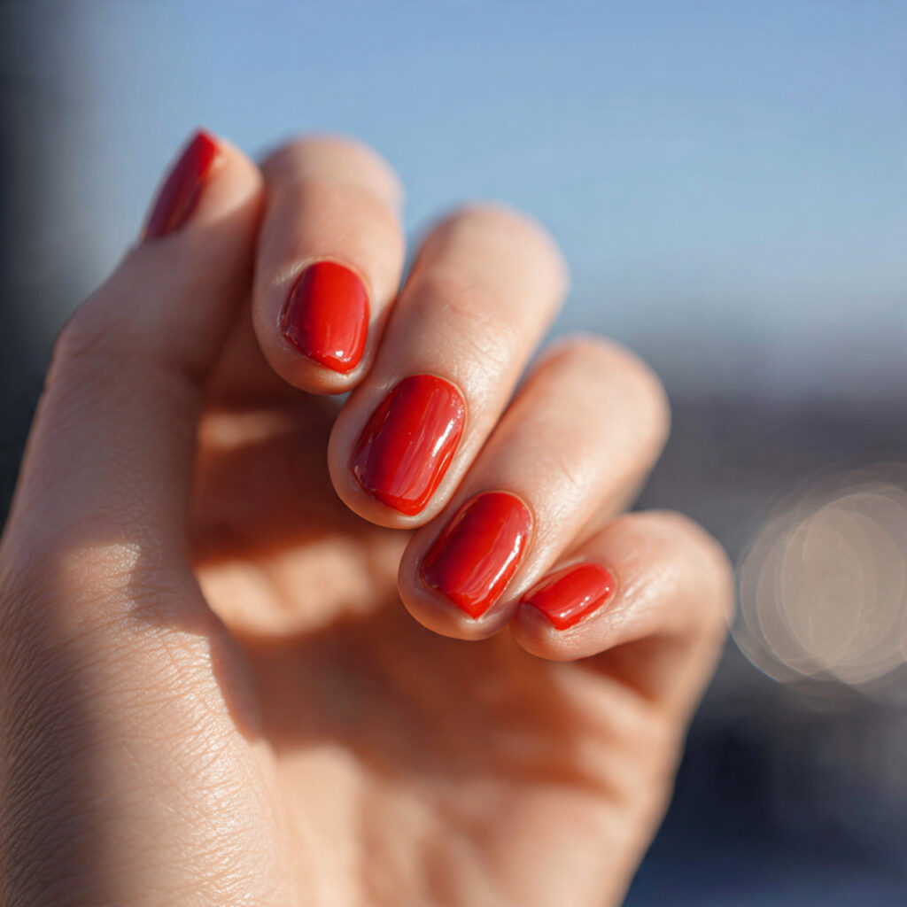 Red Nails Inspo 2026: Bold, Glossy & Totally Addictive Looks 6 close up photo of one hand with strawberry red sho