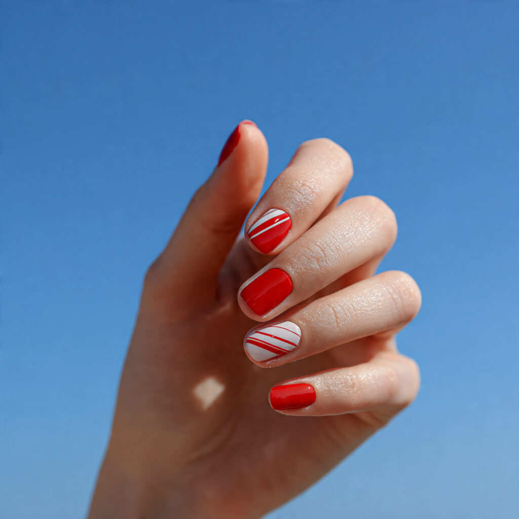 minimal red line art nail design on one attractive 1