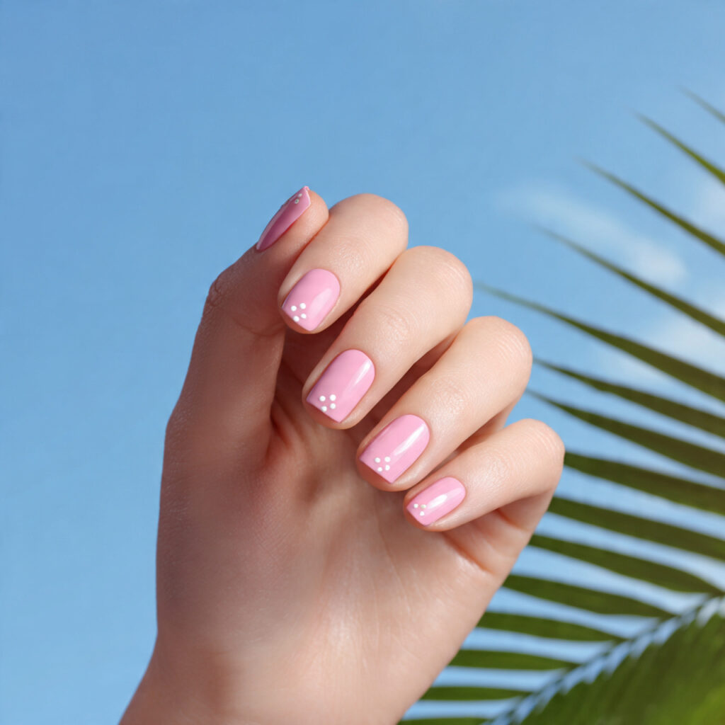 Pink Nails with Designs: Cute Details That Make You Glow 4 one attractive hand with glossy baby pink nail pol
