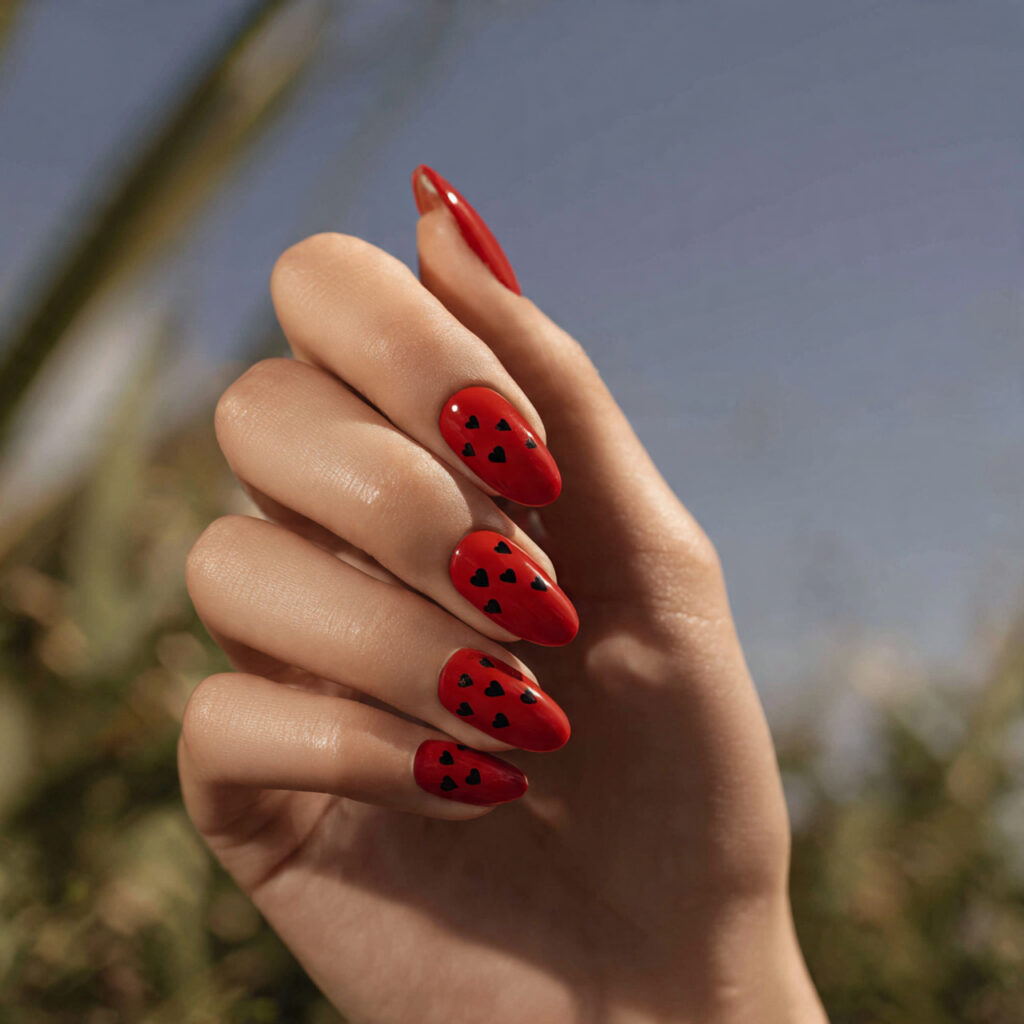 Red Black Nails: Bold, Addictive & Totally Unforgettable Looks 4 one attractive hand with glossy red nails and blac