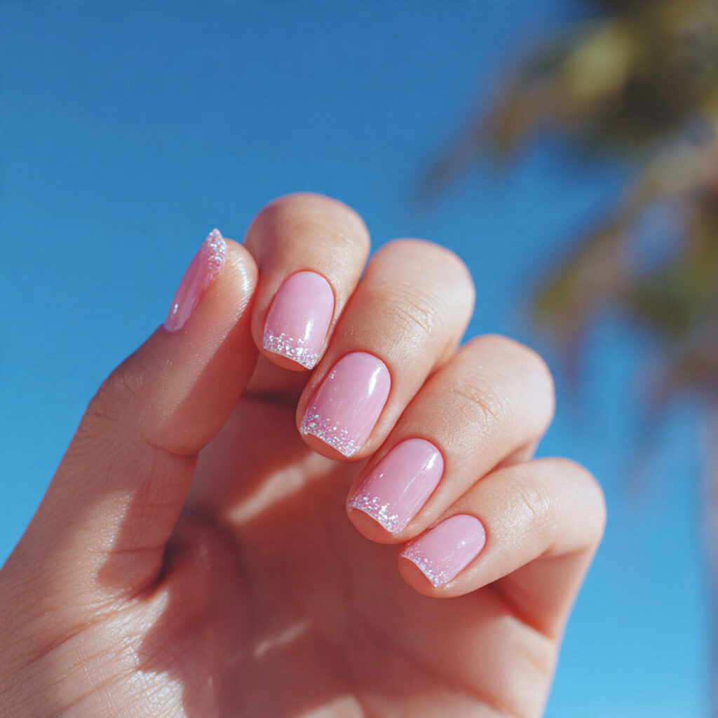 Pink Nails with Glitter Accent: Soft Glam Looks You’ll Want to Save 6 one attractive hand with pink nails featuring glit