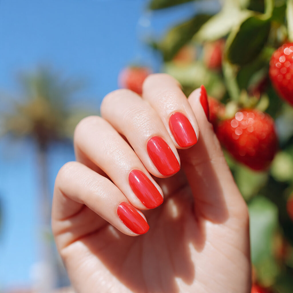 Red Short Nails: The Chic, Bold, and Effortless Trend You’ll Want to Copy 5 one attractive hand with strawberry milk red nails