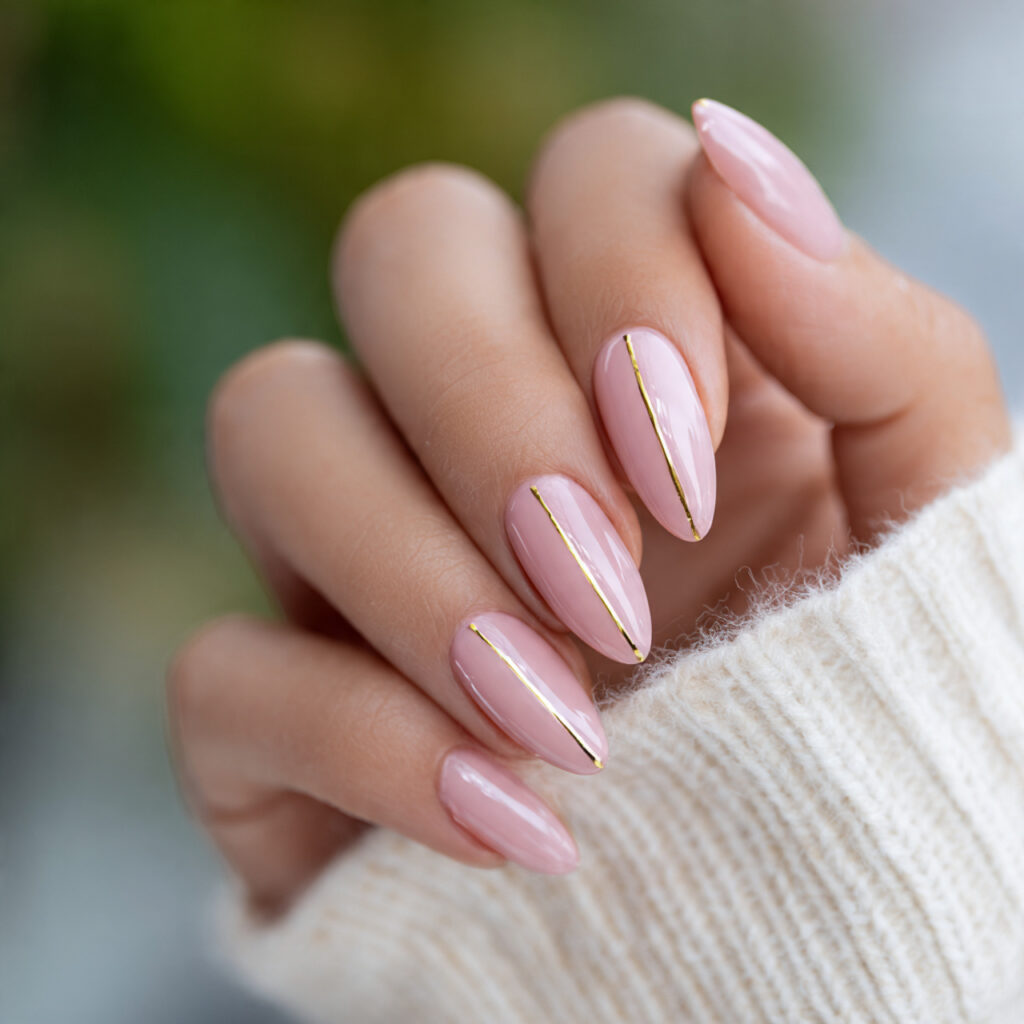 Pink Gold Nails: Soft Glam Meets Luxe Shine 6 one hand with attractive baby pink nails with gold