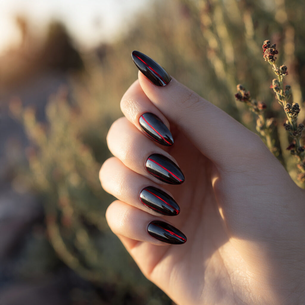 Red Black Nails: Bold, Addictive & Totally Unforgettable Looks 8 one hand with attractive black chrome nails featur 1