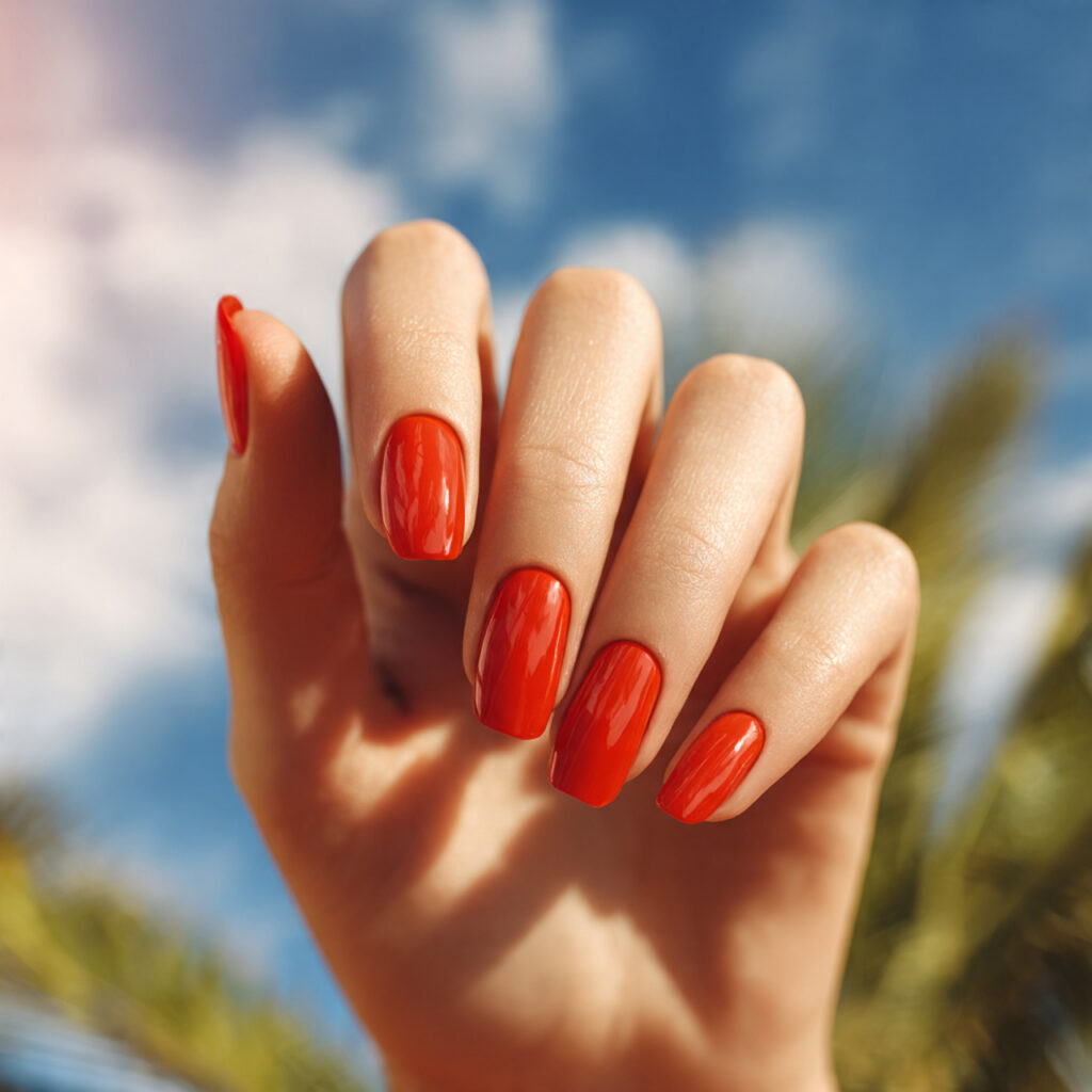 Short Nails Red: The Bold, Timeless Look That Always Wins 3 one hand with attractive bright tomato red nails g 1