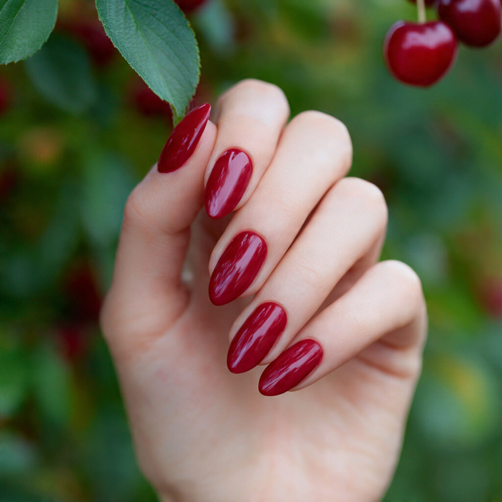 Red Nails Almond: Dreamy, Bold & Effortlessly Chic Designs You’ll Want to Save 6 one hand with attractive cherry red short almond n